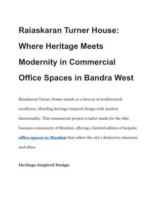 Raiaskaran Turner House_ Where Heritage Meets Modernity in Commercial Office Spaces in Bandra West