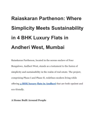 Raiaskaran Parthenon_ Where Simplicity Meets Sustainability in 4 BHK Luxury Flats in Andheri West, Mumbai