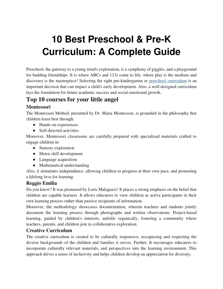10 best preschool pre k curriculum a complete