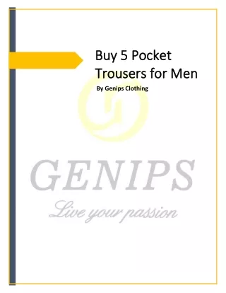 Buy 5 Pocket Trousers for Men - Genips Clothing