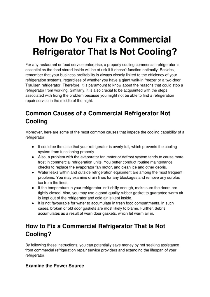 how do you fix a commercial refrigerator that