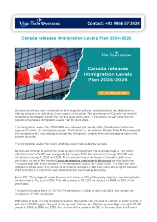 Canada releases Immigration Levels Plan 2024-2026