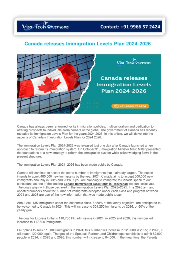 canada releases immigration levels plan 2024 2026