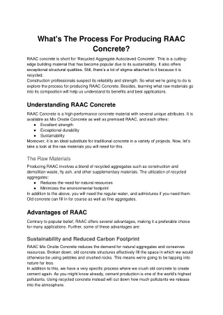 what s the process for producing raac concrete