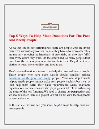 Top 5 Ways To Help Make Donations For The Poor And Needy People