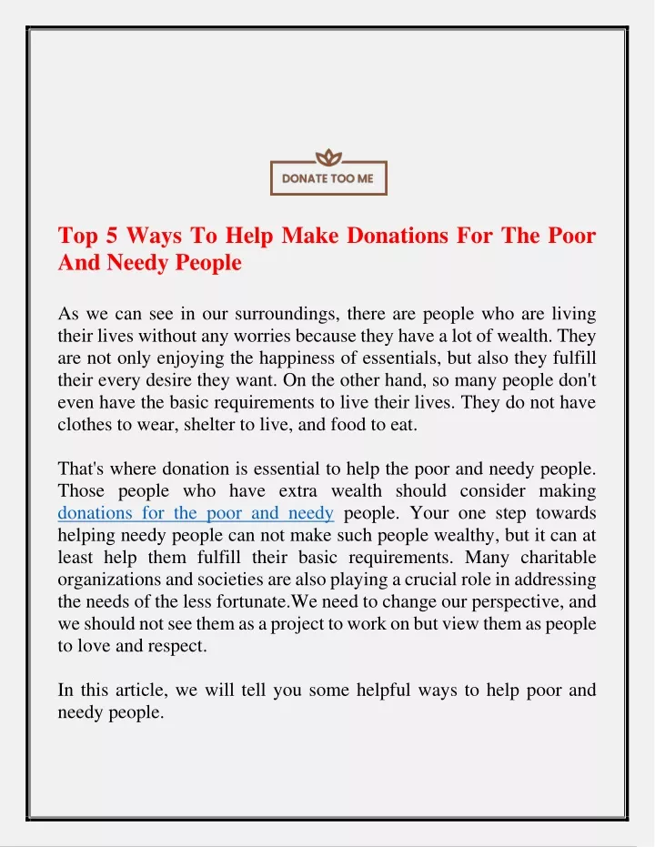top 5 ways to help make donations for the poor