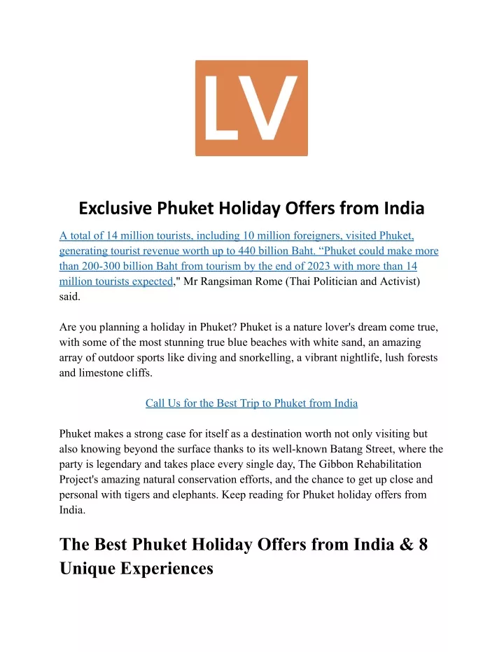 exclusive phuket holiday offers from india