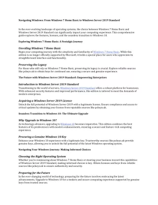 Navigating Windows: From Windows 7 Home Basic to Windows Server 2019 Standard