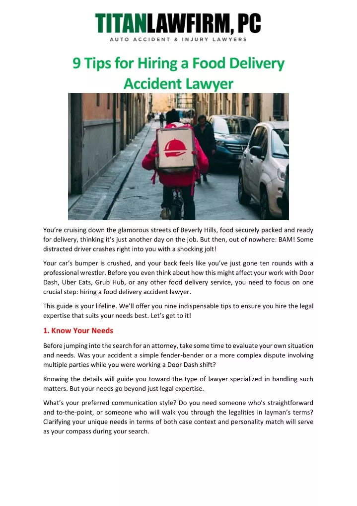 9 tips for hiring a food delivery accident lawyer