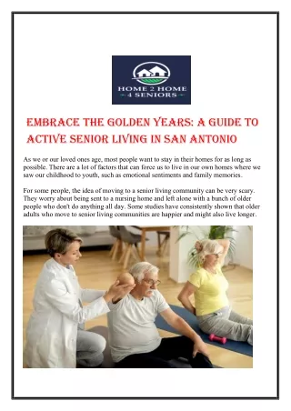 Embrace The Golden Years: A Guide To Active Senior Living in San Antonio