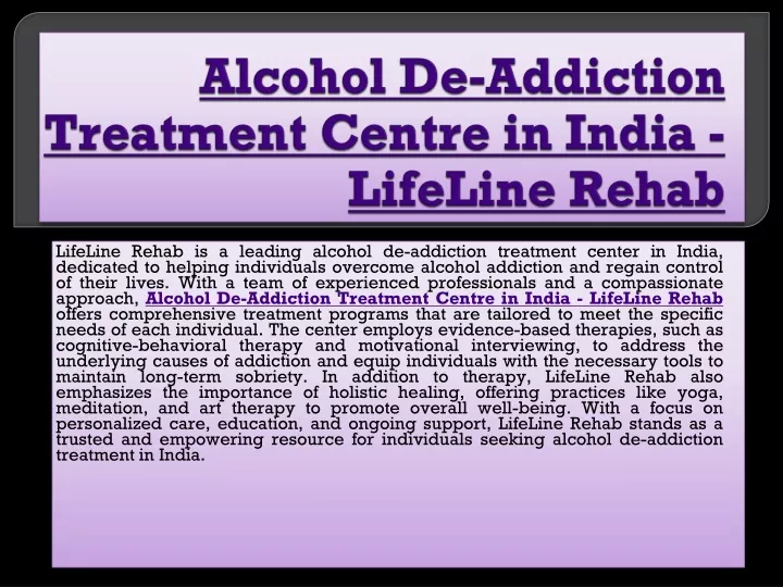 alcohol de addiction treatment centre in india lifeline rehab