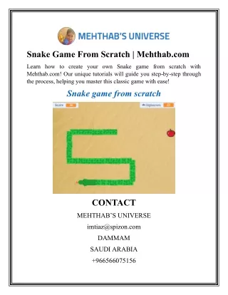 Snake Game From Scratch  Mehthab