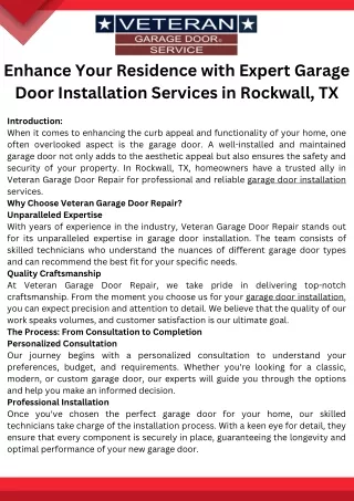 Enhance Your Residence with Expert Garage Door Installation Services in Rockwall, TX