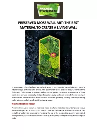 PRESERVED MOSS WALL ART THE BEST MATERIAL TO CREATE A LIVING WALL