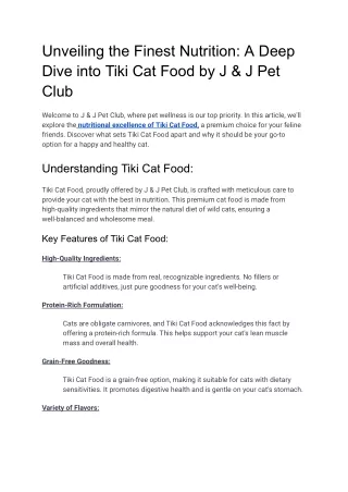 Unveiling the Finest Nutrition_ A Deep Dive into Tiki Cat Food by J & J Pet Club