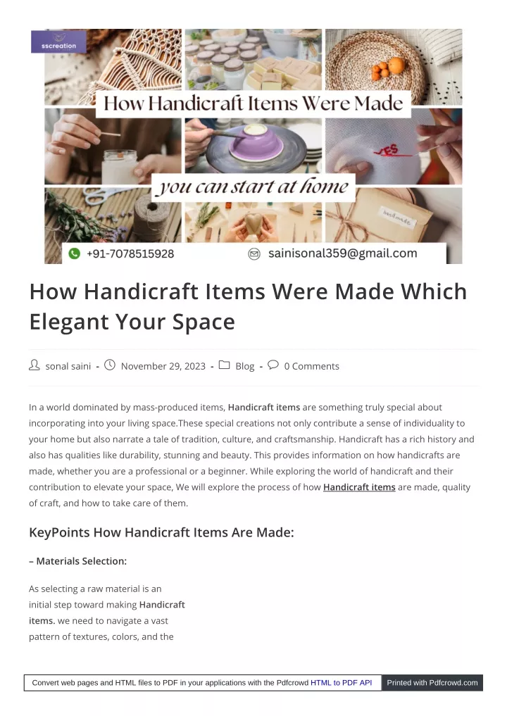 how handicraft items were made which elegant your