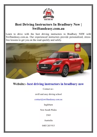 Best Driving Instructors In Bradbury Nsw  Swiftandeasy.com.au