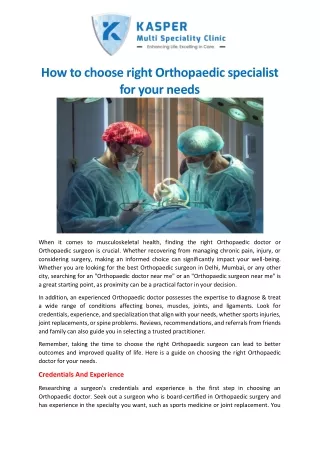 How to choose right Orthopedic specialist for your needs