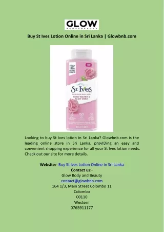 Buy St Ives Lotion Online in Sri Lanka  Glowbnb.com