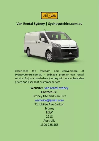 Van Rental Sydney  Sydneyutehire.com.au