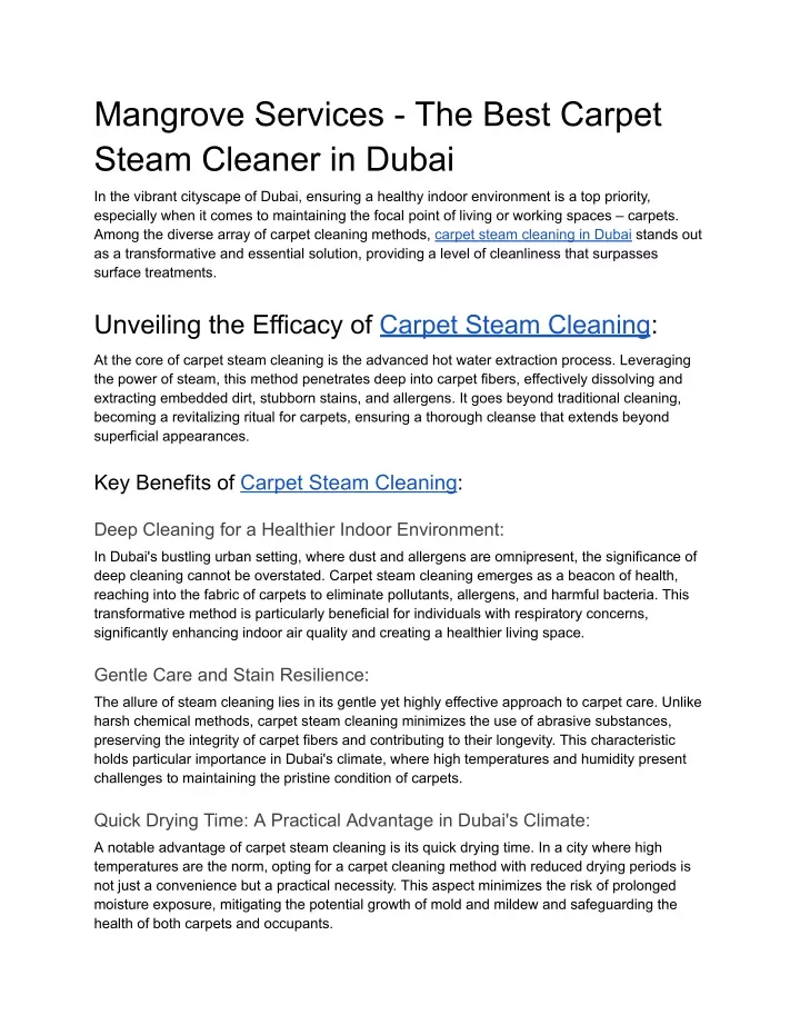 mangrove services the best carpet steam cleaner