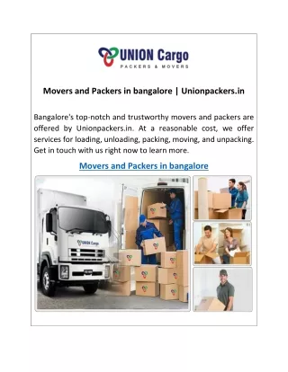 Movers and Packers in bangalore Unionpackers.in