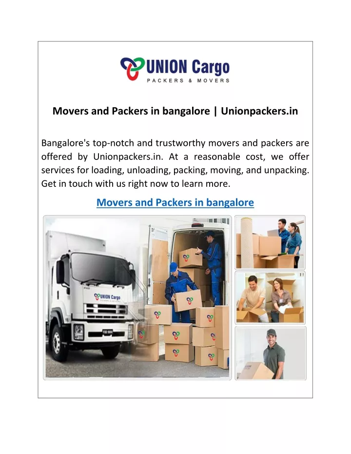 movers and packers in bangalore unionpackers in