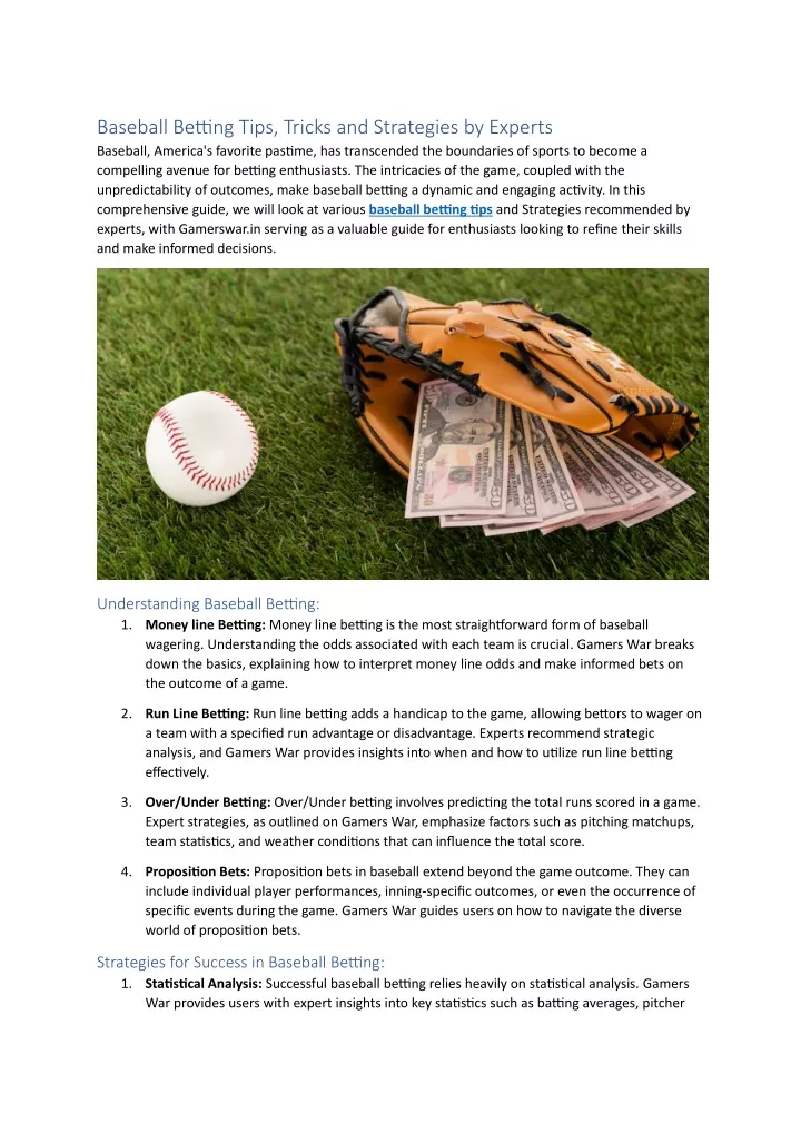 baseball betting tips tricks and strategies