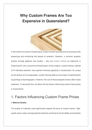 Why Custom Frames Are Too Expensive in Queensland?