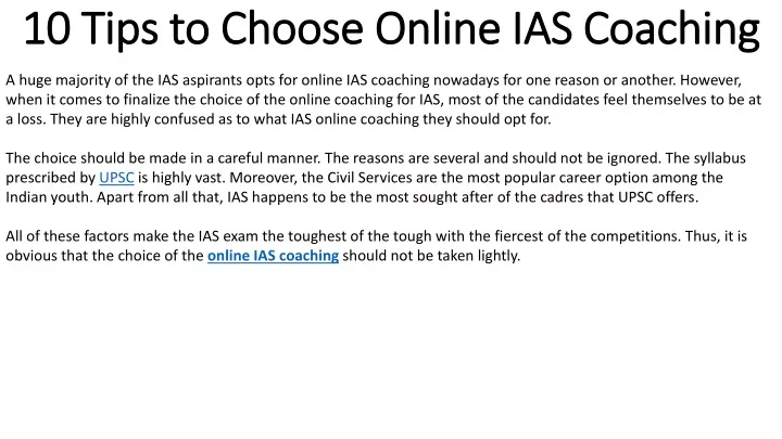 10 tips to choose online ias coaching