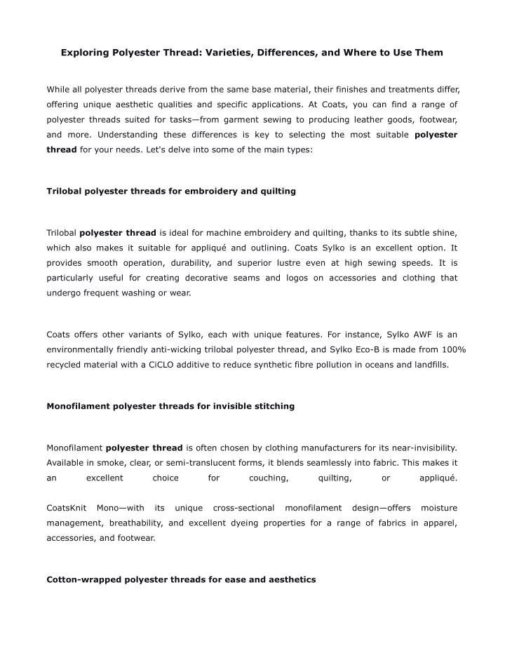 exploring polyester thread varieties differences