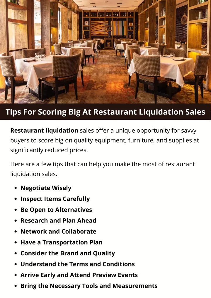 tips for scoring big at restaurant liquidation