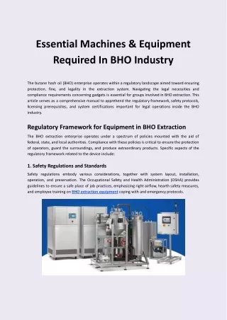 Essential Machines & Equipment Required In BHO Industry