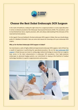 Choose the Best Dubai Endoscopic DCR Surgeon