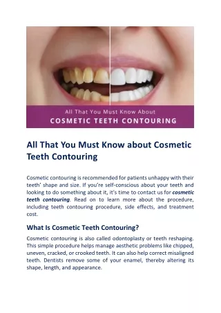 What Is Cosmetic Teeth Contouring? | Richardsons Hospital