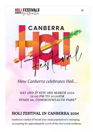 Celebrate Holi Festival Event in Canberra 2nd and 3rd March 2024