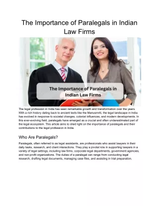 The Importance of Paralegals in Indian Law Firms