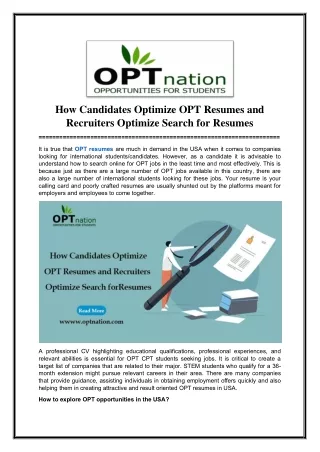 how candidates optimize opt resumes