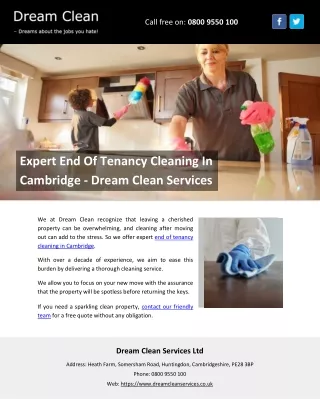 Expert End Of Tenancy Cleaning In Cambridge - Dream Clean Services