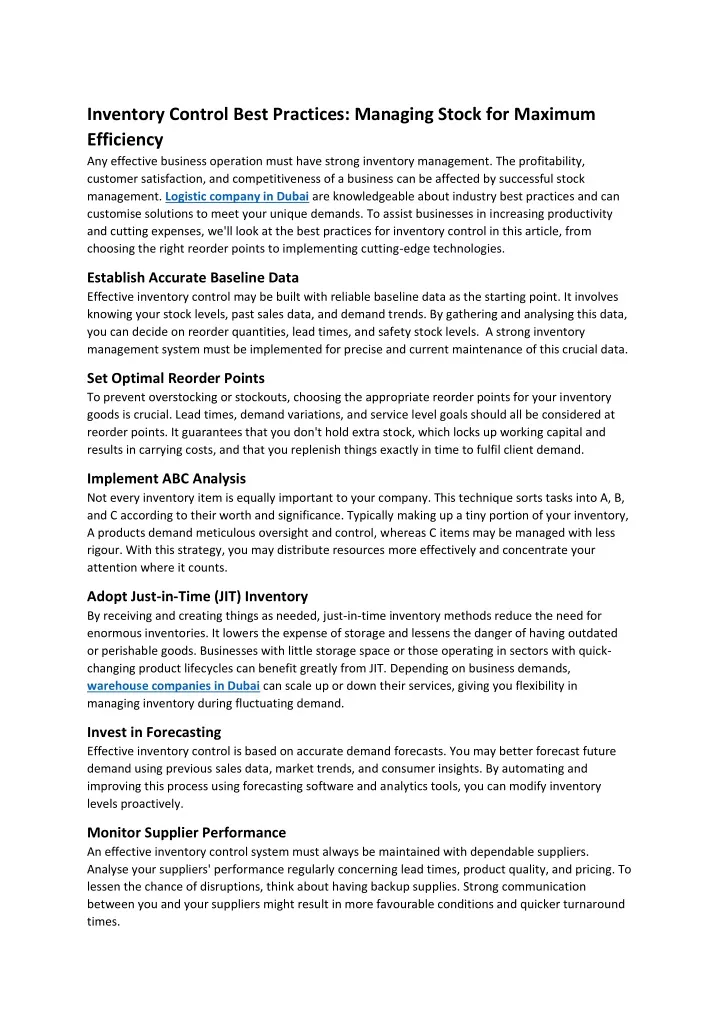 inventory control best practices managing stock