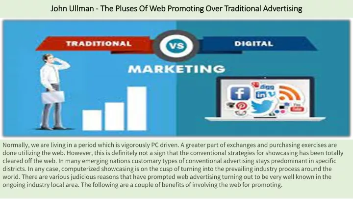 john ullman the pluses of web promoting over traditional advertising