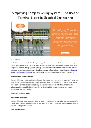 Simplifying Complex Wiring Systems The Role of Terminal Blocks in Electrical Engineering