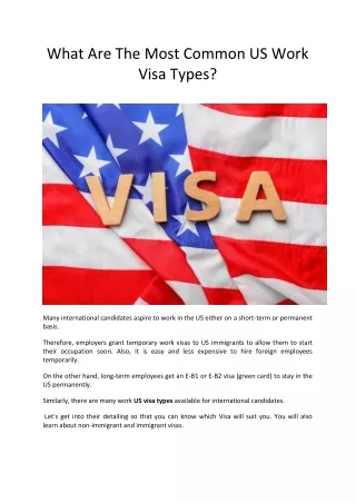 What Are The Most Common US Work Visa Types