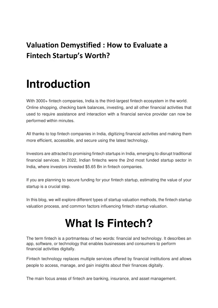 valuation demystified how to evaluate a fintech