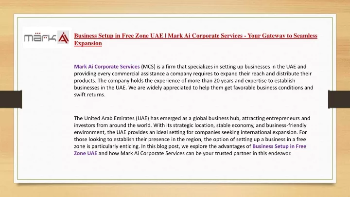 business setup in free zone uae mark ai corporate