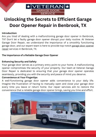 Unlocking the Secrets to Efficient Garage Door Opener Repair in Benbrook, TX