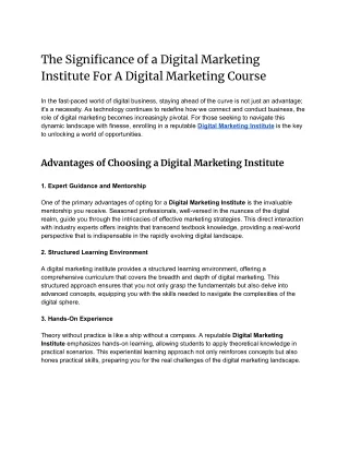 Thе Significancе of a Digital Markеting Institutе For A Digital Marketing Course