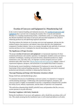 Erection of Conveyors and Equipment in a Manufacturing Unit