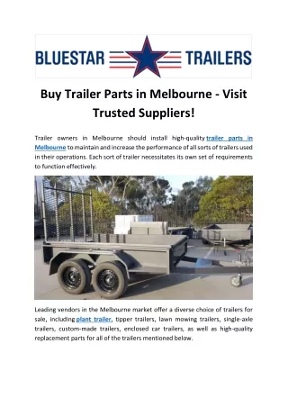 Buy Trailer Parts in Melbourne - Visit Trusted Suppliers