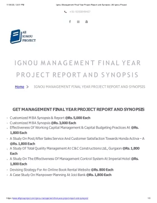 Ignou Management Final Year Project Report And Synopsis